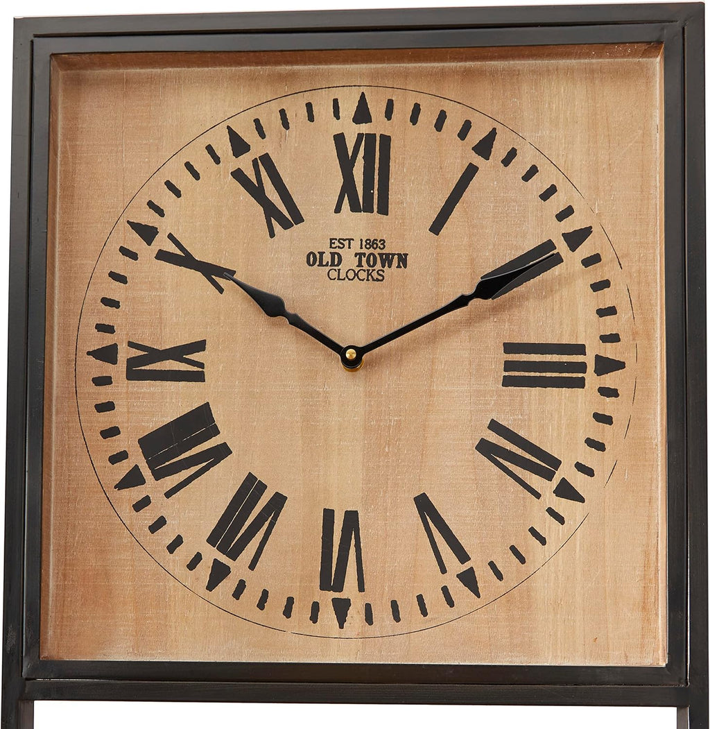 Deco 79 Wood 3 Shelves Wall Shelf with Clock, 16" x 10" x 72", Brown