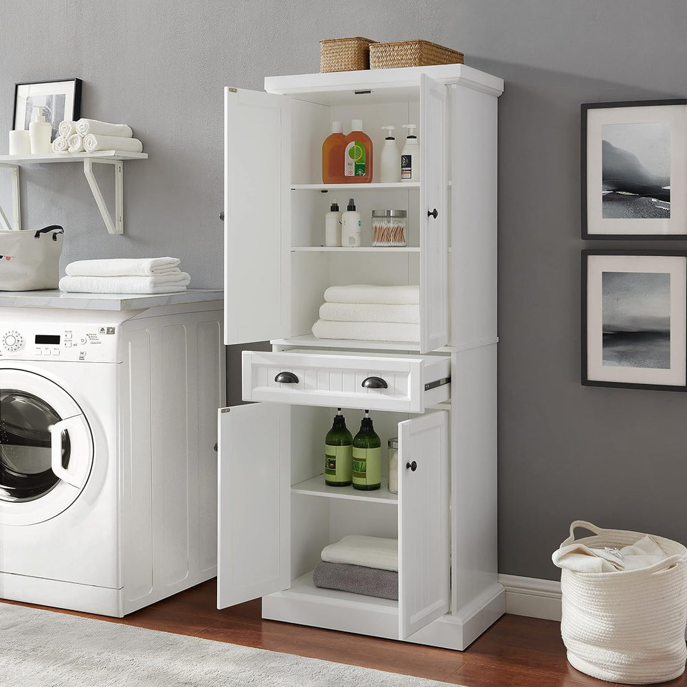 Crosley Furniture Shoreline Coastal Pantry Storage Cabinet with Shelves, Kitc...