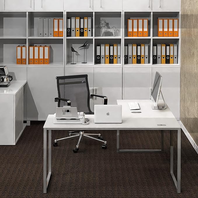 SHW Mission 55 x 60 Inches L-Shape Home Office Computer Desk, White