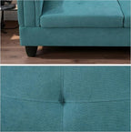 L-Shaped Sectional Sofa with Ottoman, Right-Facing Modern Microfiber Couch for Living Room, Bedroom, Office, Dark-Blue
