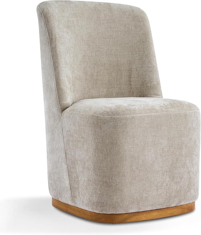 Christopher Knight Home Lucy Chenille Upholstered Dining Chairs Set of 2, Sturdy Wooden Dining Chair with Pedestal Base, Modern Kitchen Chairs with Solid Back, Versatile Indoor Usage, Oatmeal