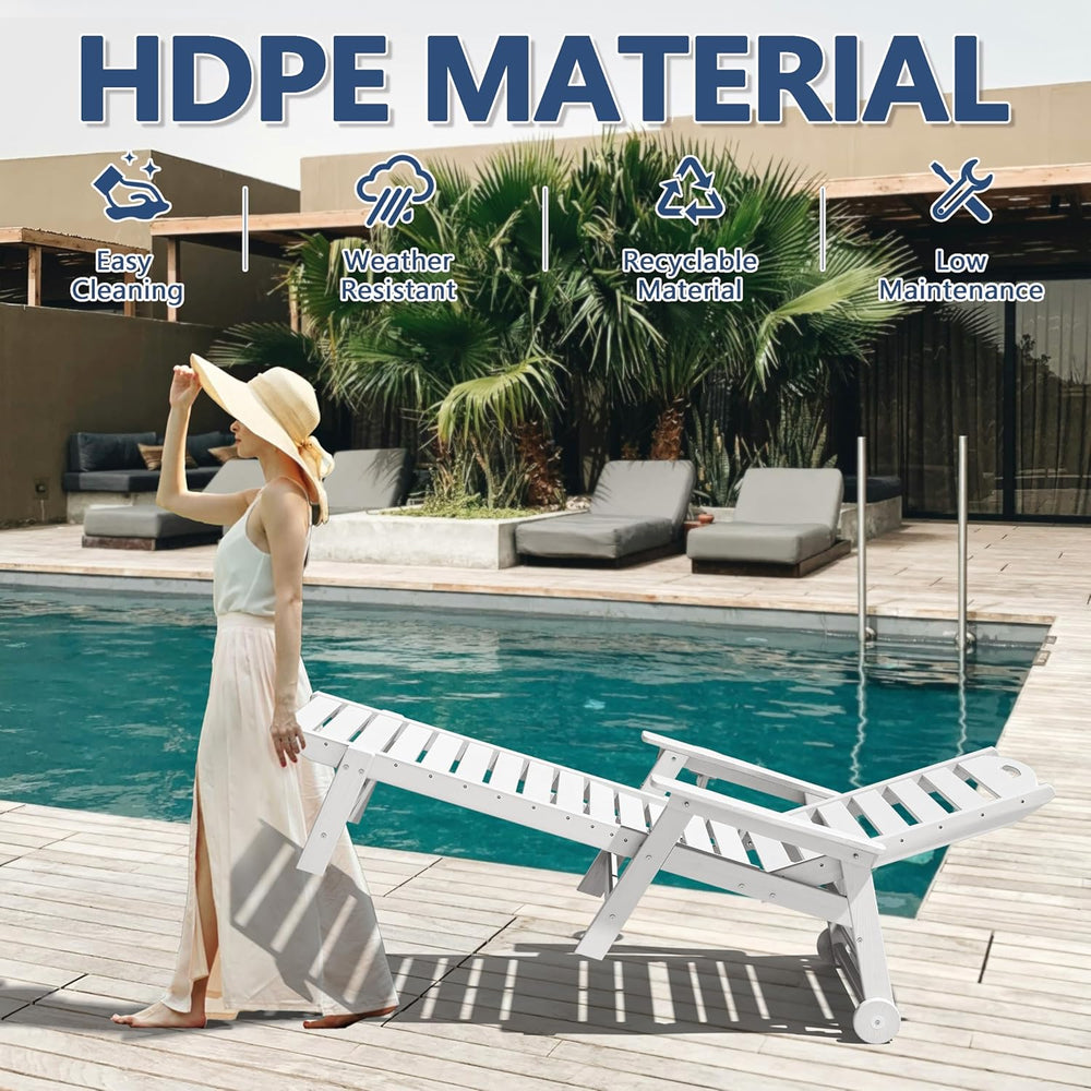 Patio Chaise Lounge Chair Set of 2, HDPE Outdoor Lounge Chairs with 5-Positio...