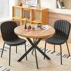 37 Inch Round Dining Table Set for 4, Modern Small Circle Kitchen Coffee Set for Apartment Living Room Office, Save Space(1 Wooden Table + 2 Grey PU Leather Chairs)