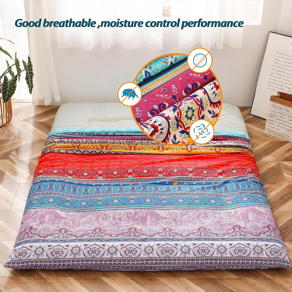 MAXYOYO Mattress Cover for Traditional Japanese Futon Mattress | Futon Floor Mats Cover with Zipper, Super Soft and Machine Washable, Boho Style, Twin