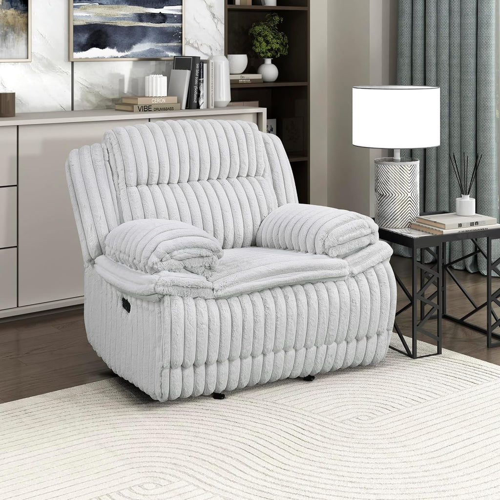 Lexicon Manual Glider Recliner Chair, Corduroy Manual Tab Pull Reclining Chair with Pillow Top Arms, Plush Cushions, Cozy Theater-Style Accent for Living Room/Bedroom, Easy Assembly, Gray