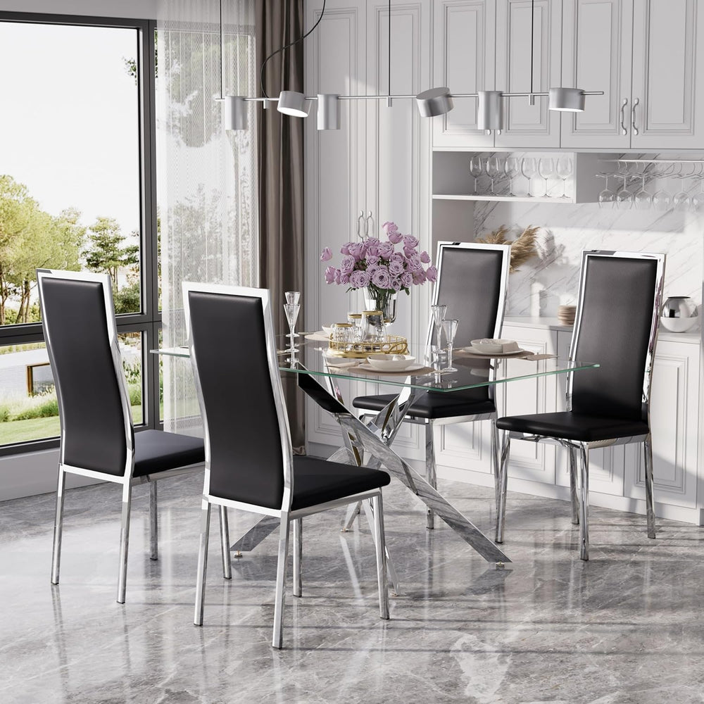 Modern Glass Dining Table Set for 4, 5-Piece Rectangular Kitchen Table Set wi...