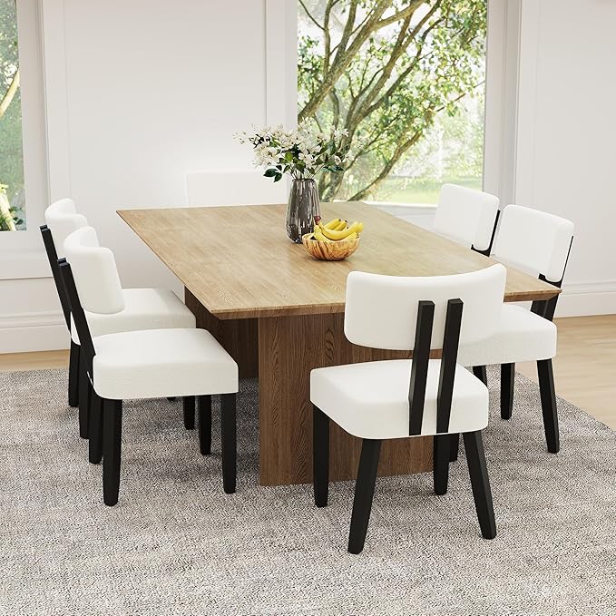 GOTMINSI Mid Century Modern Dining Chairs,Velvet Farmhouse Upholstered Kitchen Chairs, Accent Curved Backrest Dining Room Chairs with Hardwood Legs (Beige, 4PCS)
