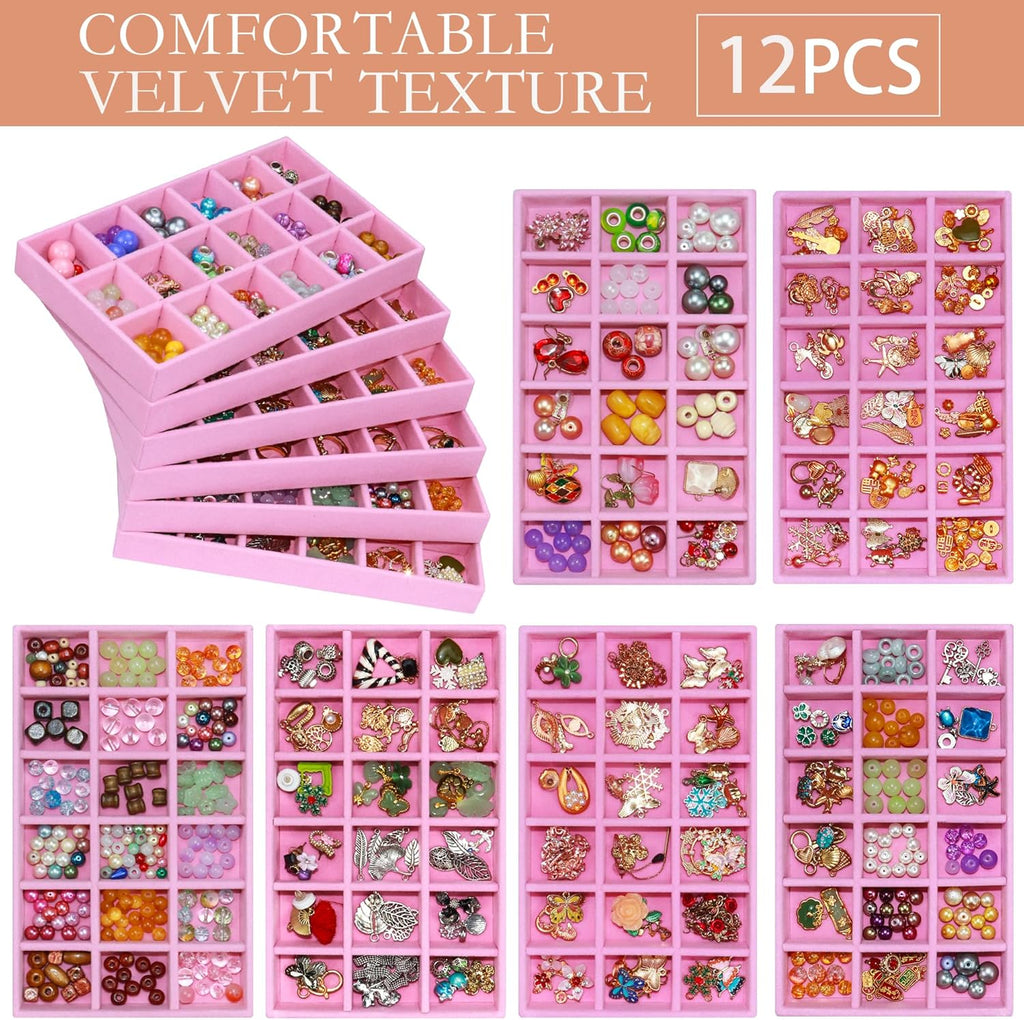 12 Pack Earring Organizer Stackable Jewelry Drawer Tray Removable Jewelry Display Tray Organizer for Necklace Earring Drawer Insert 216 Grids