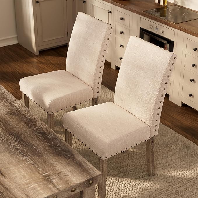 Morden Fort Dining Table Set for 4, Farmhouse Kitchen Table Chairs Set with Nailhead Accents, Wooden Rectangular Dining Room Sets Include Table & Upholstered Bench & 2 Dining Chairs