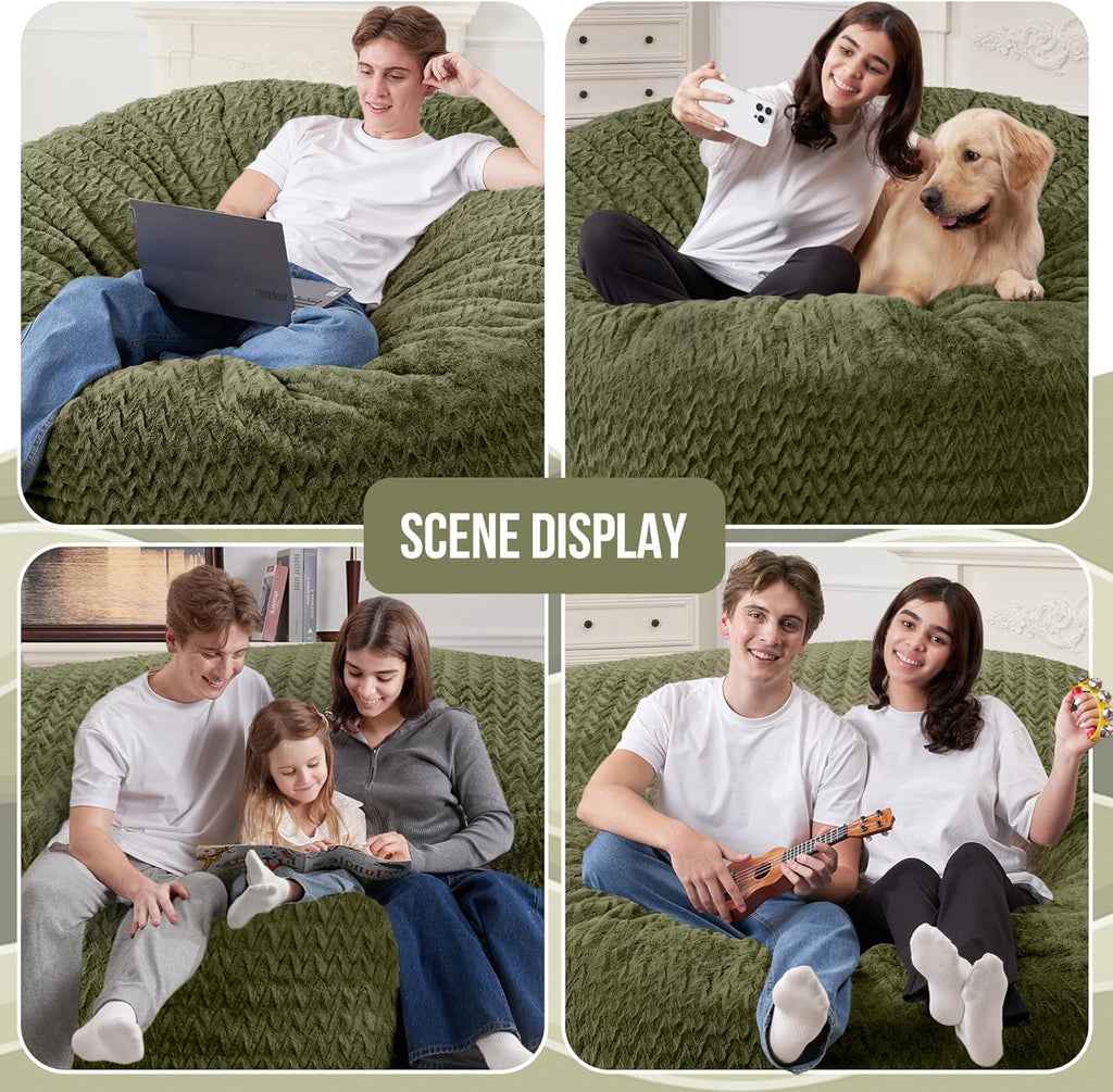 3FT Bean Bag Chair,Giant Bean Bag Chairs for Adults,Big Bean Bags with Memory Foam Filled, Large Beanbag Chairs with Chevron Plush Cover-Green