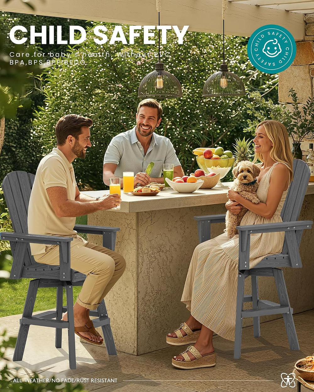 SERWALL Swivel Adirondack Barstools Set of 2, HDPE Outdoor Swivel Bar Chairs ...