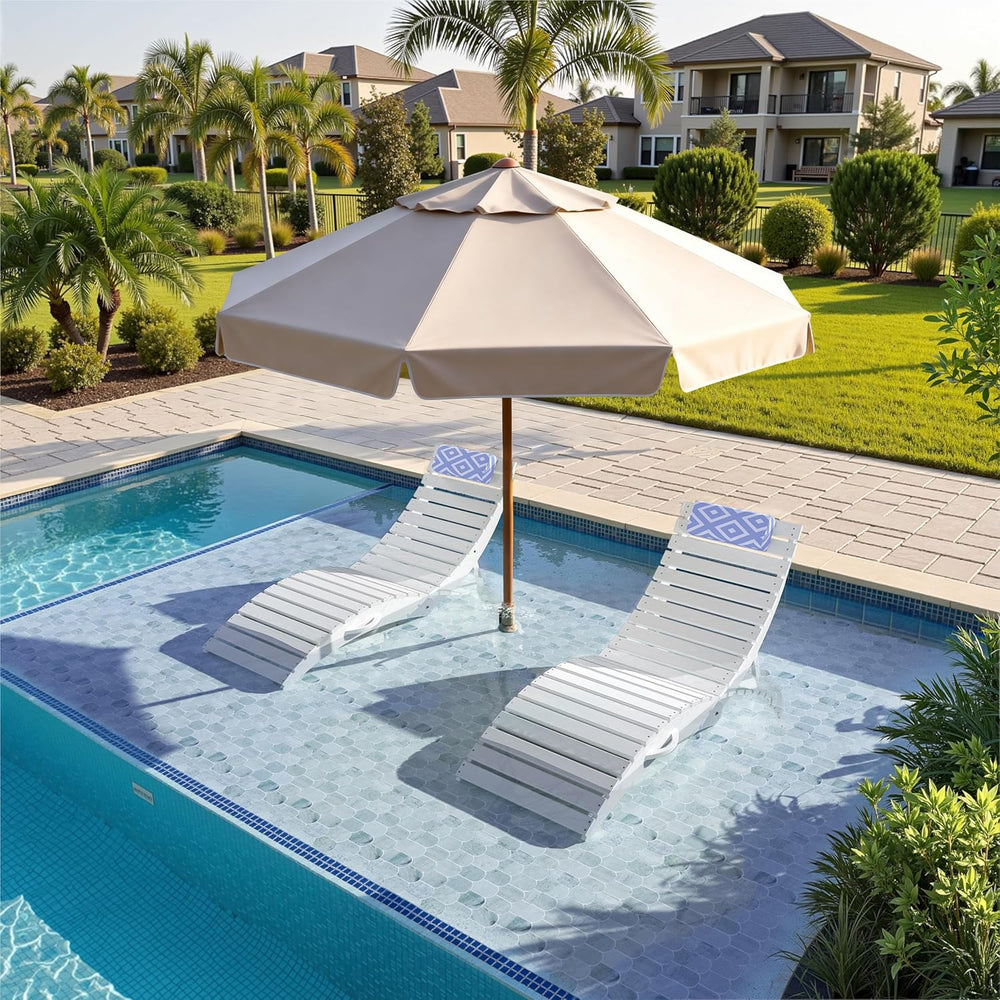 nalone Foldable Pool Lounge Chair, HDPE in Pool Chaise Lounge (2, White) | Wi...