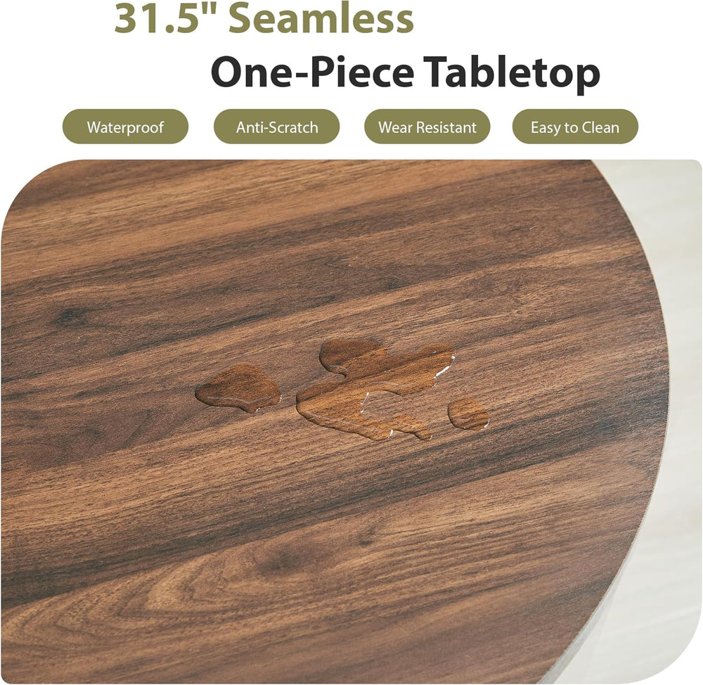 31.5" Round Dining Table for 2-4, Modern Farmhouse Kitchen Table with 2-...