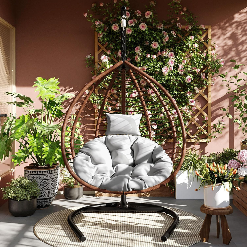 Mirightone Hanging Egg Chair with Stand, Foldable Wicker Egg Swing Chair for ...