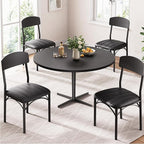 Dining Chairs Set of 4 - Upholstered Dining Room Chairs with PU Leather, Industrial Kitchen Chairs with Wooden Backrest and Thickened Metal Legs, for Dining Room, Living Room（Black）