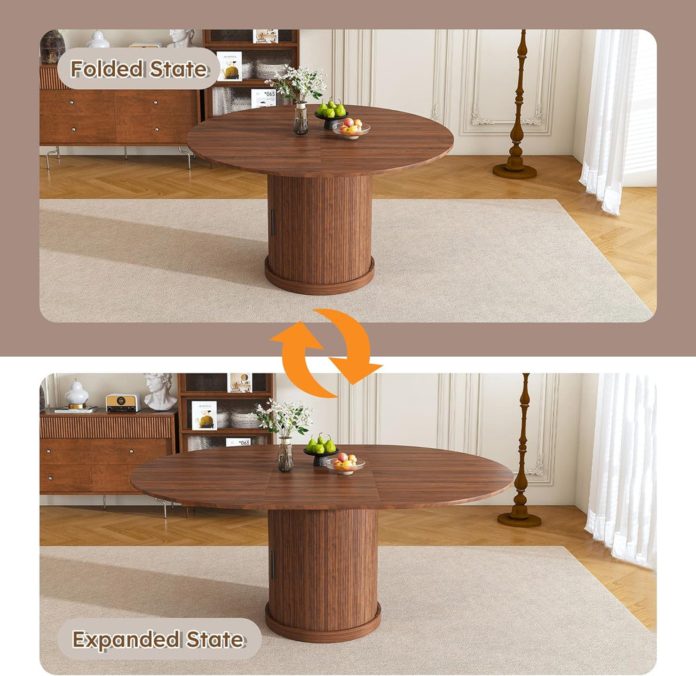 Round Extendable Dining Room Table for 4 6, 47"-59" Oval Expandable...