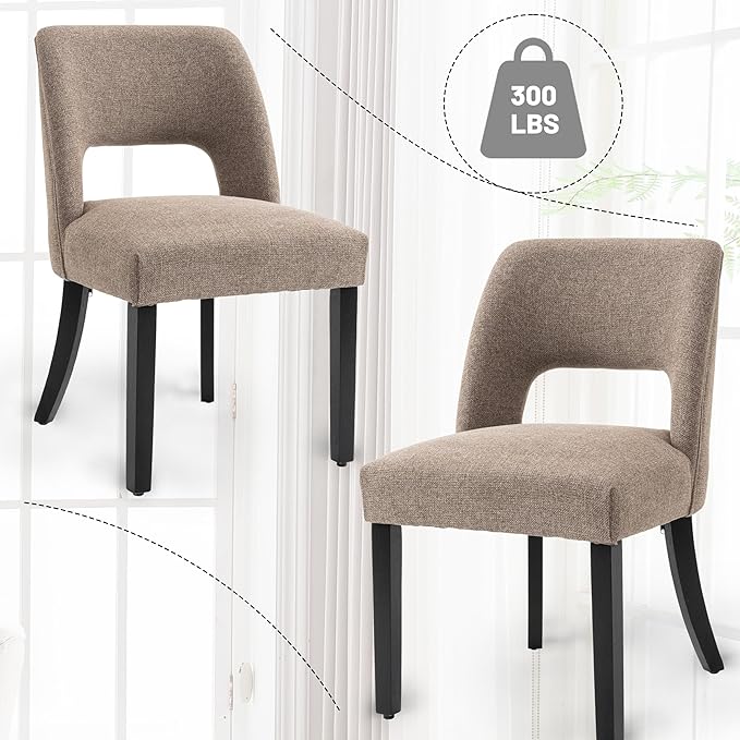 VKNOW Wooden Dining Chairs Set of 2, Modern Fabric Upholstered Dining Room Ch...