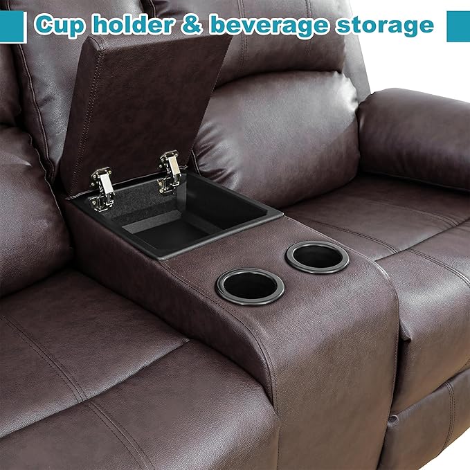 Recliner Sofa Set Couches for Living Room Chair Semi PU Fabric Living Room Furniture Sets, Adjusted Reclining Couch Furniture Sofa Set for Theater Seating, Dark Brown