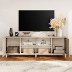 WAMPAT Modern TV Stand and Bookcase Set, Mid-Century Entertainment Center with Bookshelves and Cabinets for 75" TVs, Wood Media TV Console w/Adjustable Shelves for Living Room Bedroom, Light Oak