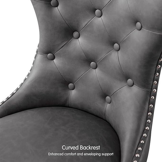 SyMax Dining Chairs Set of 4, Faux Leather Parson Dining Room Chairs, High-End Tufted Kitchen Side Chairs for Bedroom, Living Room, Gray