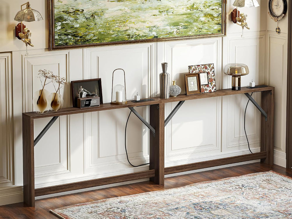 TIQLAB 5.9 Inch Narrow Console Table with Power Outlet,Sofa Table, Total Leng...