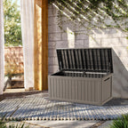 TARKARI 270 Gallon Lockable Resin Deck Box, Waterproof & UV-Resistant Outdoor Storage Box for Outdoor Cushion Storage, Garden Tools & Pool Accessories Storage, Gray