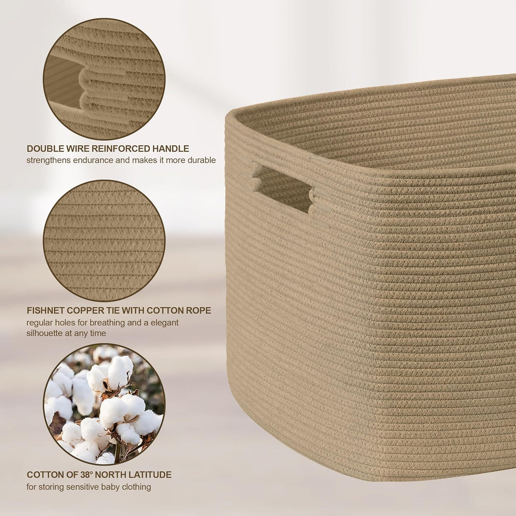 60L Small Wicker Laundry Basket for Living Room Storage,Boho Woven Cotton Rope Baskets for Kids Toy,Gifts,Square Blanket Hamper for Bedroom Dirty Clothes,Jute