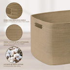 60L Small Wicker Laundry Basket for Living Room Storage,Boho Woven Cotton Rope Baskets for Kids Toy,Gifts,Square Blanket Hamper for Bedroom Dirty Clothes,Jute