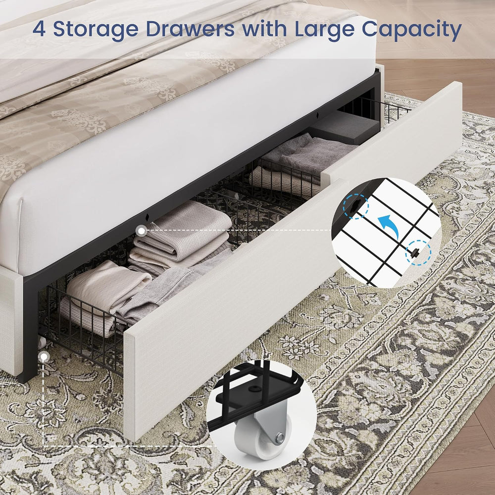BRELTAM Queen Size Wingback Platform Bed Frame, White
