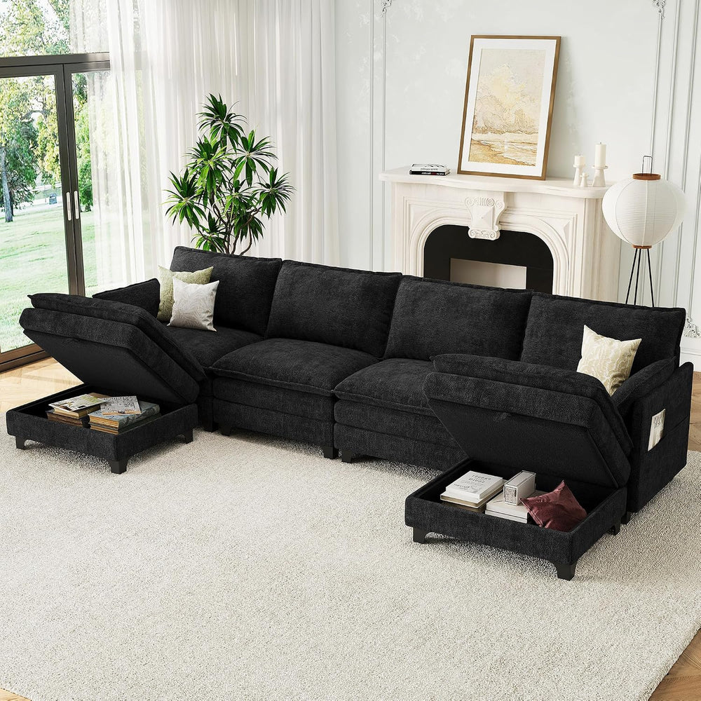 140" U-Shaped Modern Modular Sectional Sofa, Chenille Cloud Couch with S...