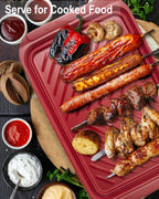KAQAHIDO Grilling Prep and Serve Trays, BBQ Platter for Raw Meat Marinating and Finished Cooked Food, Melamine Serving Tray, Set of 2, Cleaning Pack Included