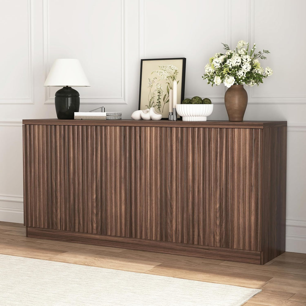 63" Fluted Buffet Cabinet Sideboard with Storage,Large Credenza with 4 D...