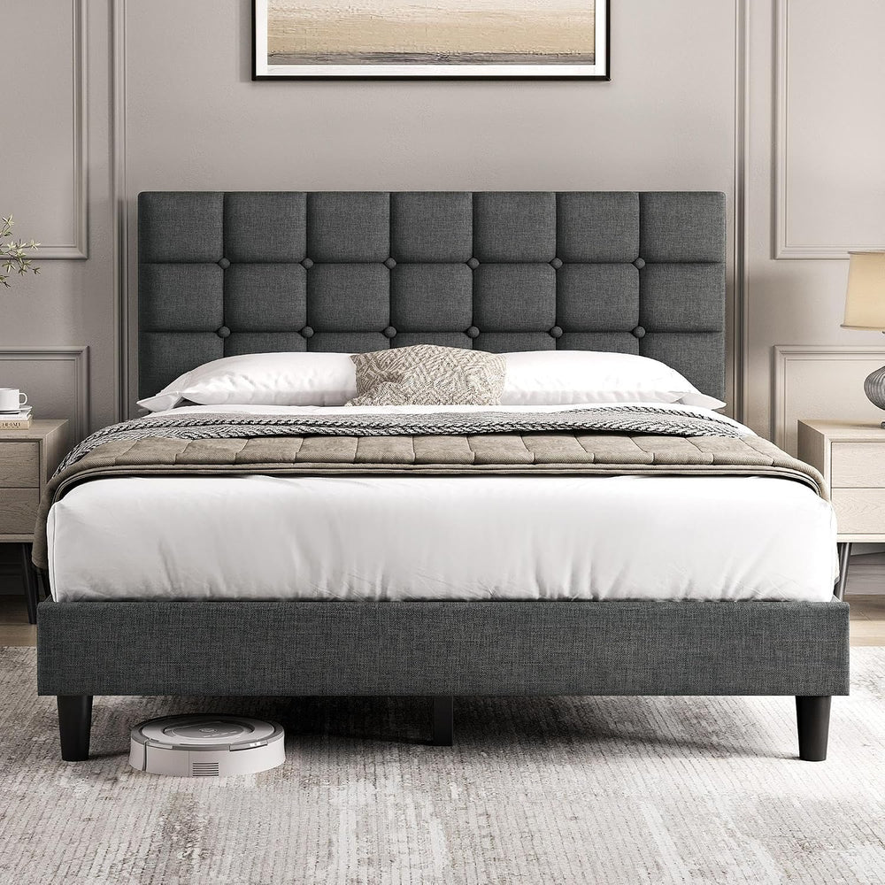 Yaheetech Queen Size Upholstered Tufted Bed Frame with Headboard