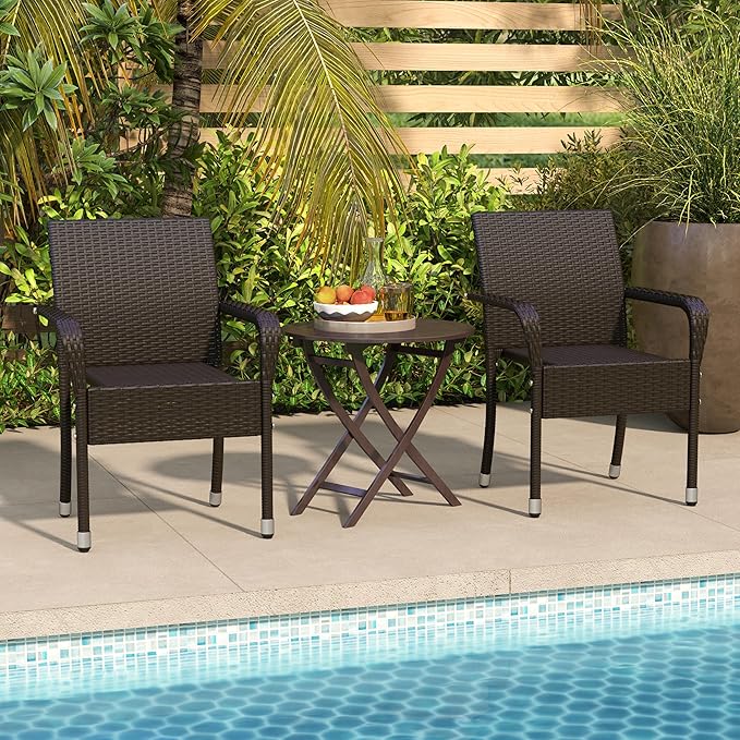 Yaheetech Set of 4 Stackable Outdoor Rattan Dining Chairs, All-Weather Armchair w/Armrests, Steel Frame for Garden, Patio, Deck, Yard, Poolside, Brown