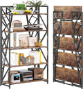 UDD No Assembly Wide Folding Bookshelf, 64.3" H x 30.9" W, 5 Tier Foldable Book Shelf Industrial Bookcase, Vintage Collapsible Storage Shelves for Home Office Living Room Bedroom, Rustic Brown Black