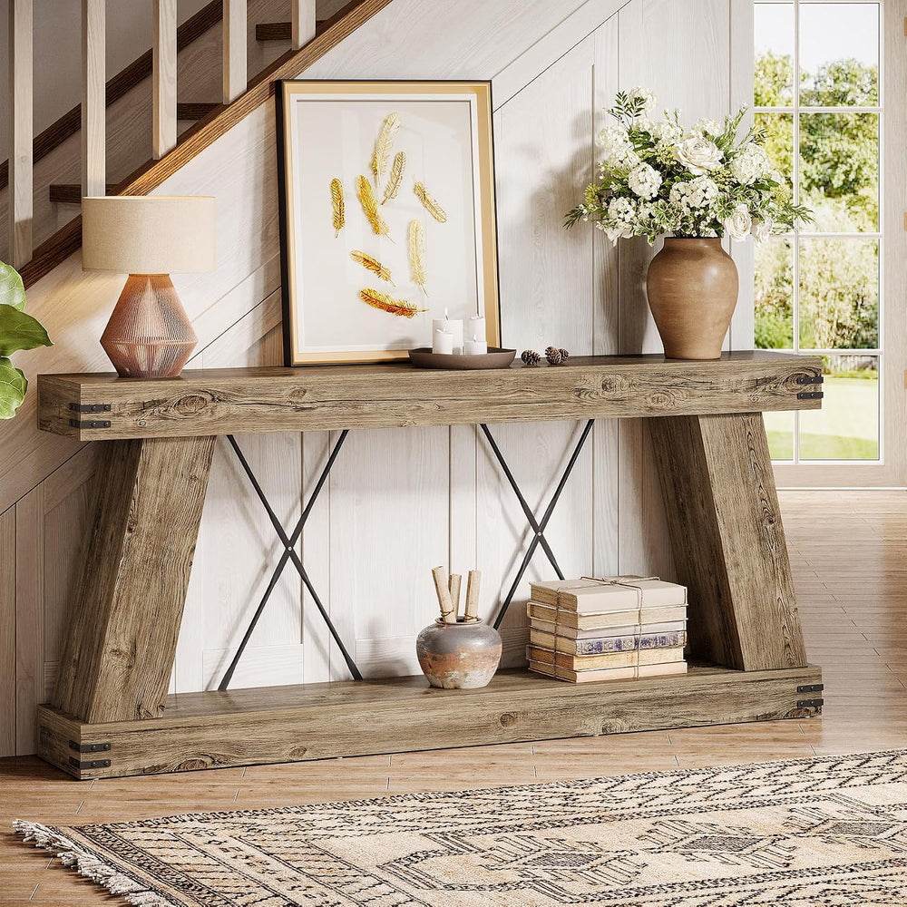 Tribesigns 70.87" Farmhouse Console Table with Storage (Light Brown Oak)...