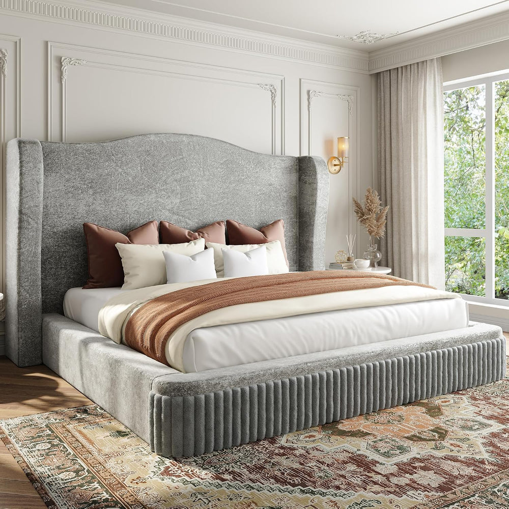 Homkdom 49" Cloud Bed Frame King Size with Tall Wingback Headboard