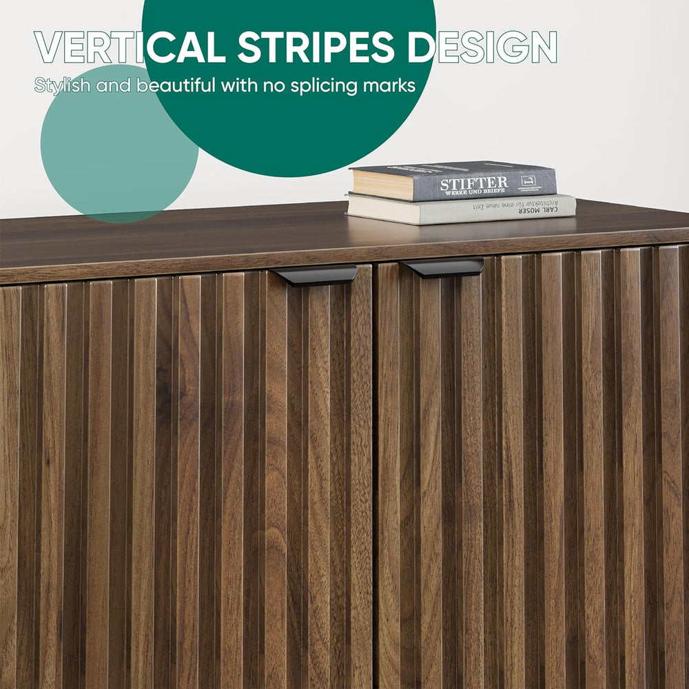 Smuxee Fluted Sideboard Cabinet, Freestanding Walnut Buffet Cabinet with Adju...