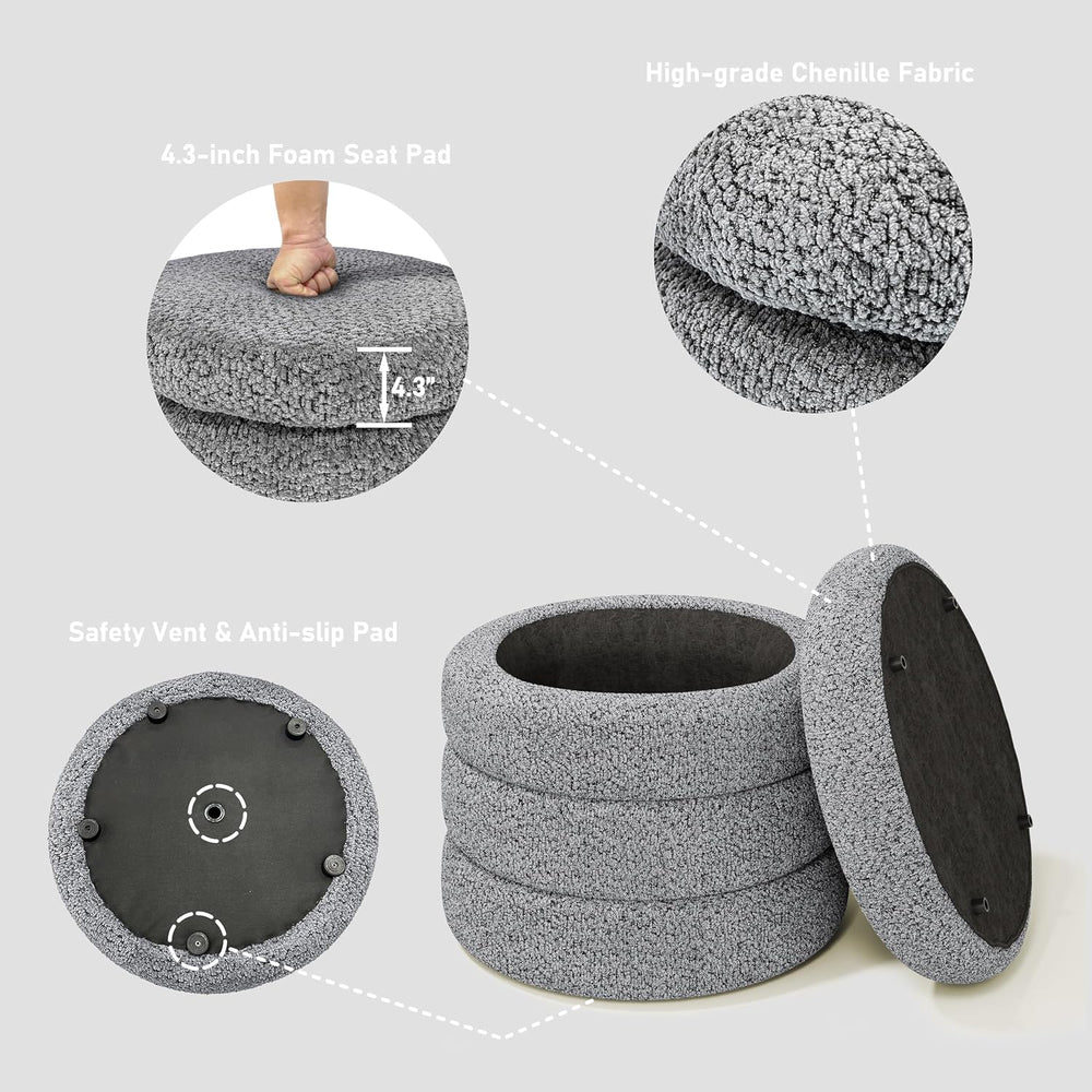 allamazing Storage Ottoman, Round Ottoman with Storage, Vanity Stool Foot Res...