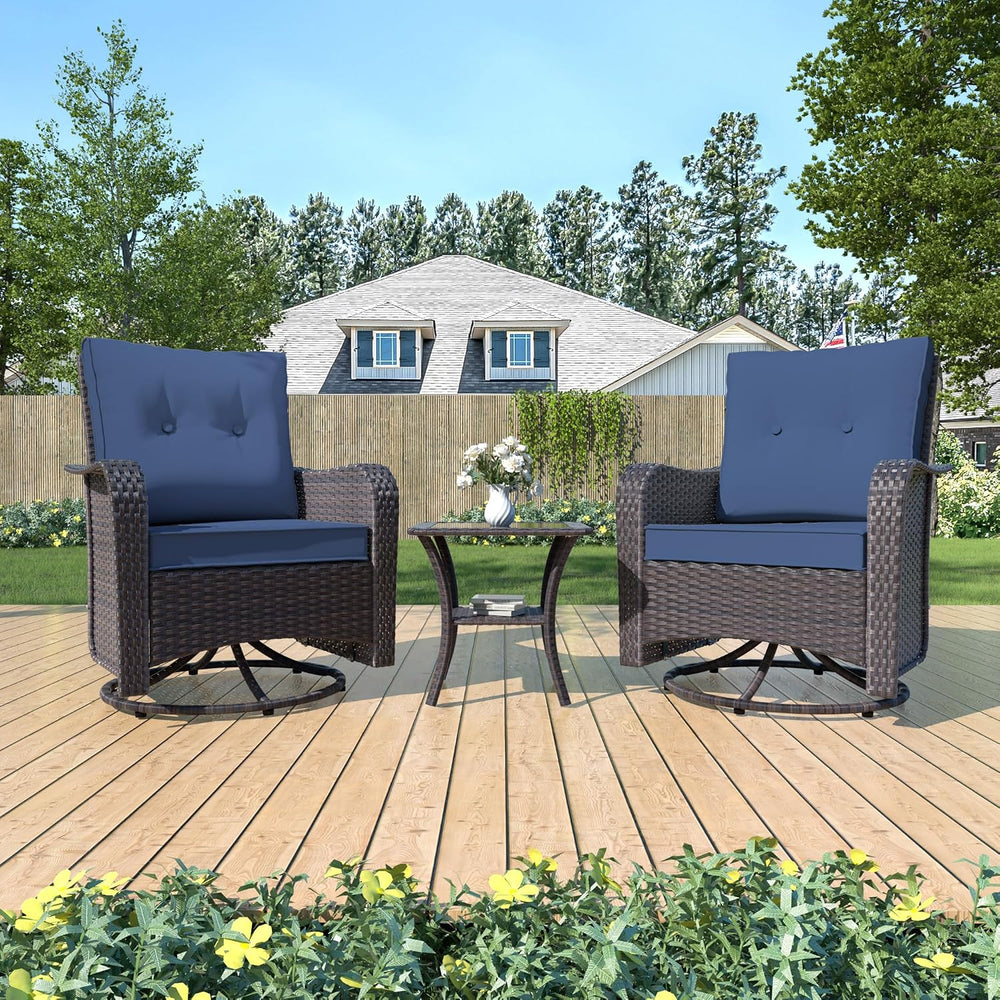 Kurapika 3 Pieces Patio Furniture Set Outdoor Swivel Gliders Rocker, Wicker P...