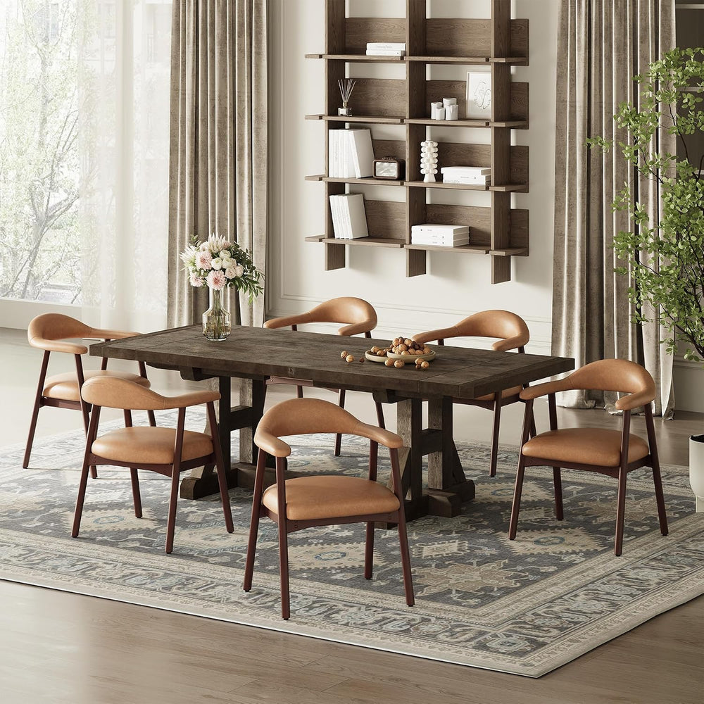 MALOL Leather Dining Chair with Armrest Set of 6, Upholstered Dining Room Cha...