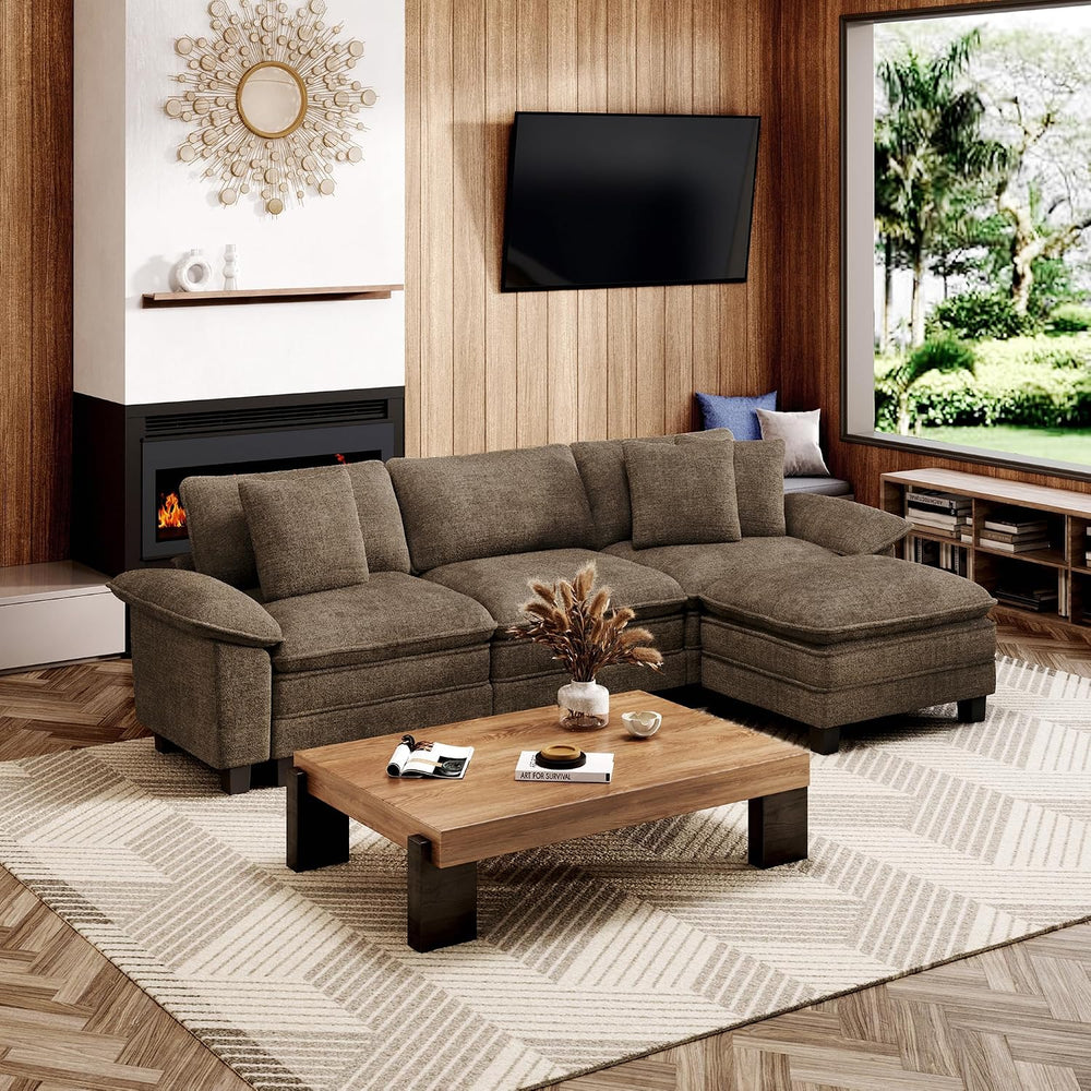 MIXPATIO 124" 4-Seat L Shaped Modular Sectional Sofa,Chenille Taupe | Mo...