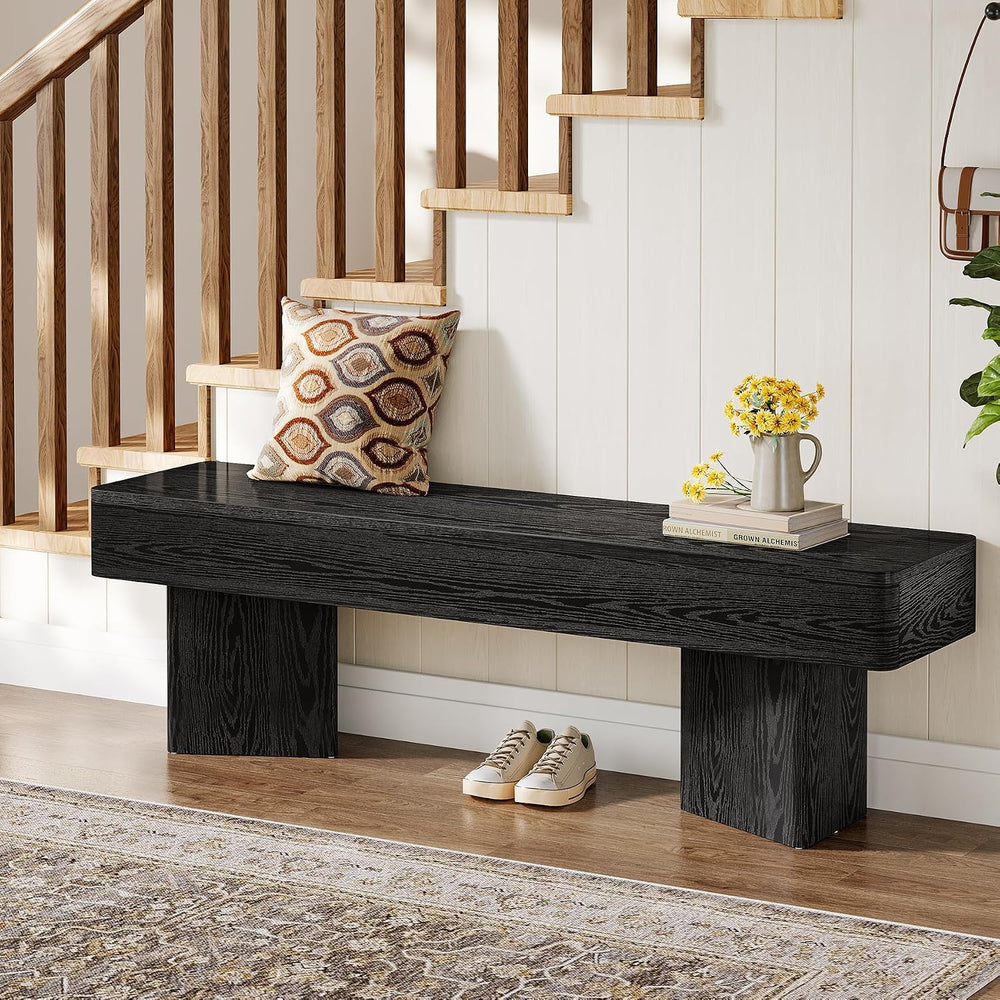Tribesigns Black Entryway Bench, 47.24" Modern Shoe Bench with Sturdy Ba...