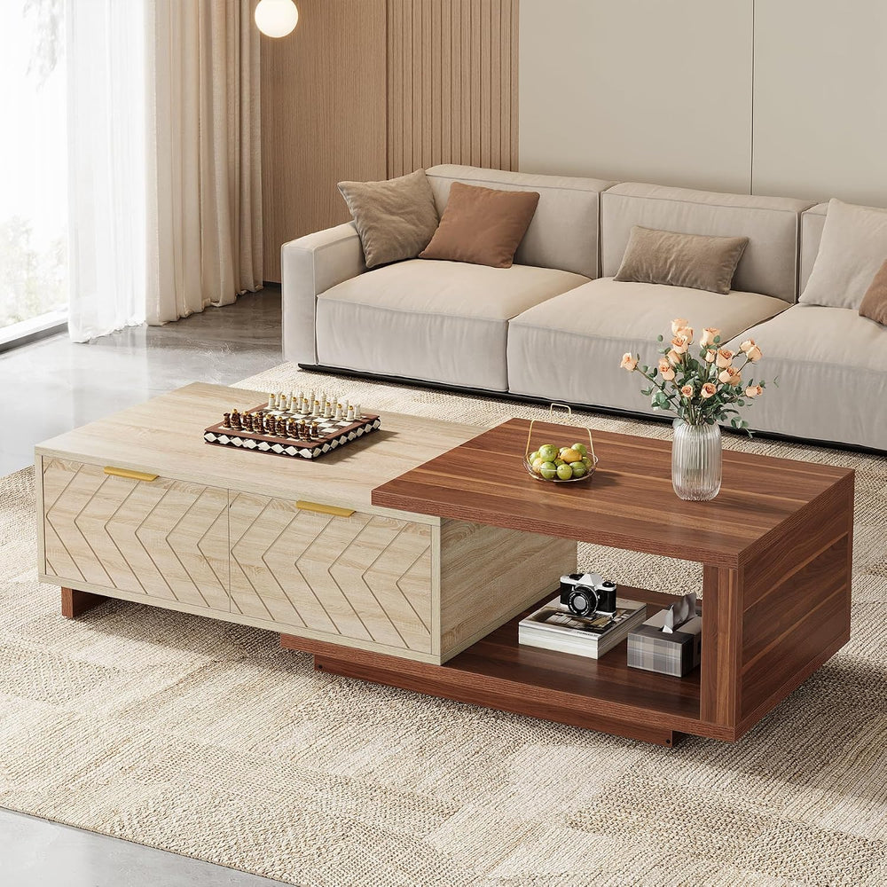 Tribesigns Extendable Coffee Table with 2 Storage Drawers, Dual-Tone Center T...