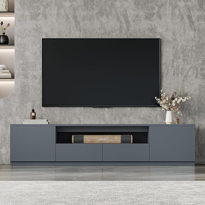 78.7" Modern TV Stand for 55/65/75/85 inch TVs, Grey Media Console Table with Large Drawers Storage, Entertainment Center with Cable Management for Living Room Apartment (B-78'' TV Stand)