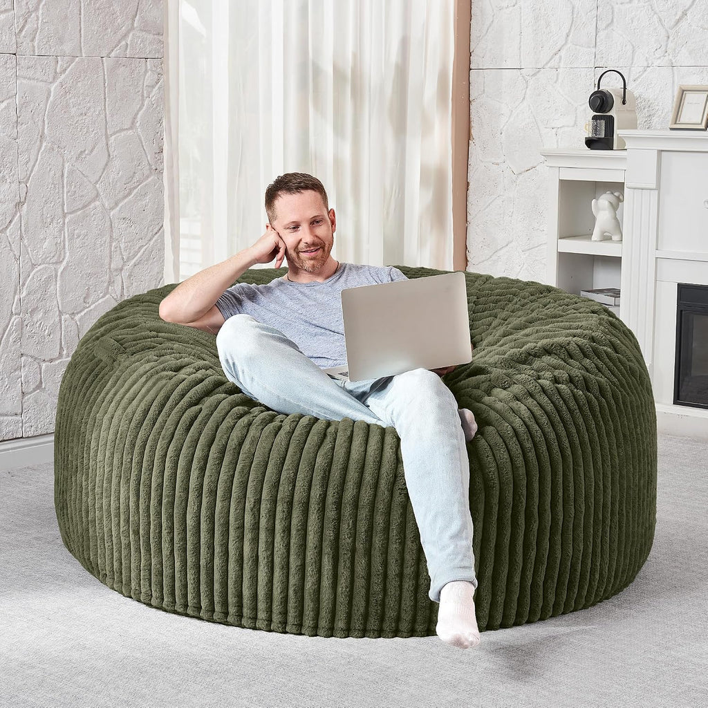 HABUTWAY 4FT Bean Bag Chair, 4' Large Bean Bag Chairs for Adults with Removable Stripe Plush Cover, Memory Foam Beanbag Chair for Living Room Bedroom Dorm (Green)