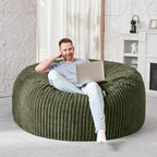 HABUTWAY 4FT Bean Bag Chair, 4' Large Bean Bag Chairs for Adults with Removable Stripe Plush Cover, Memory Foam Beanbag Chair for Living Room Bedroom Dorm (Green)