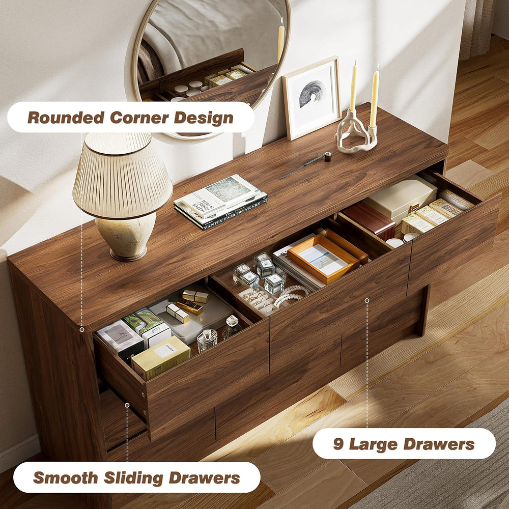 3 Pieces of Dresser and Nightstand Set,55 Inch Width 9-Drawer Dresser & 2...