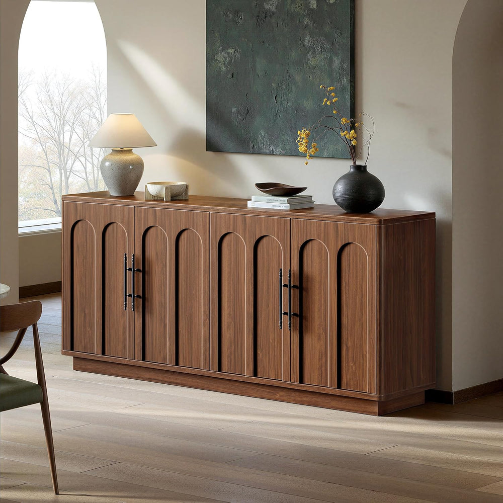 Evermagin 67" Arched Walnut Sideboard Buffet Cabinet with Storage