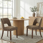 keoni Wooden Dining Chairs Set of 4, Mid Century Modern Upholstered Dining Room Chairs with Rubberwood Legs, Fabric Farmhouse Kitchen Chairs with Foot Pegs for Dining Room, Dark Brown